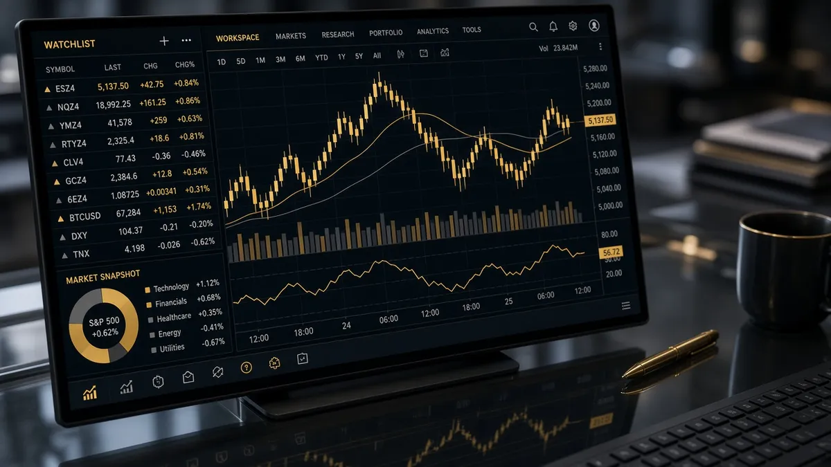 Terminal de gráficos institucionales con watchlist